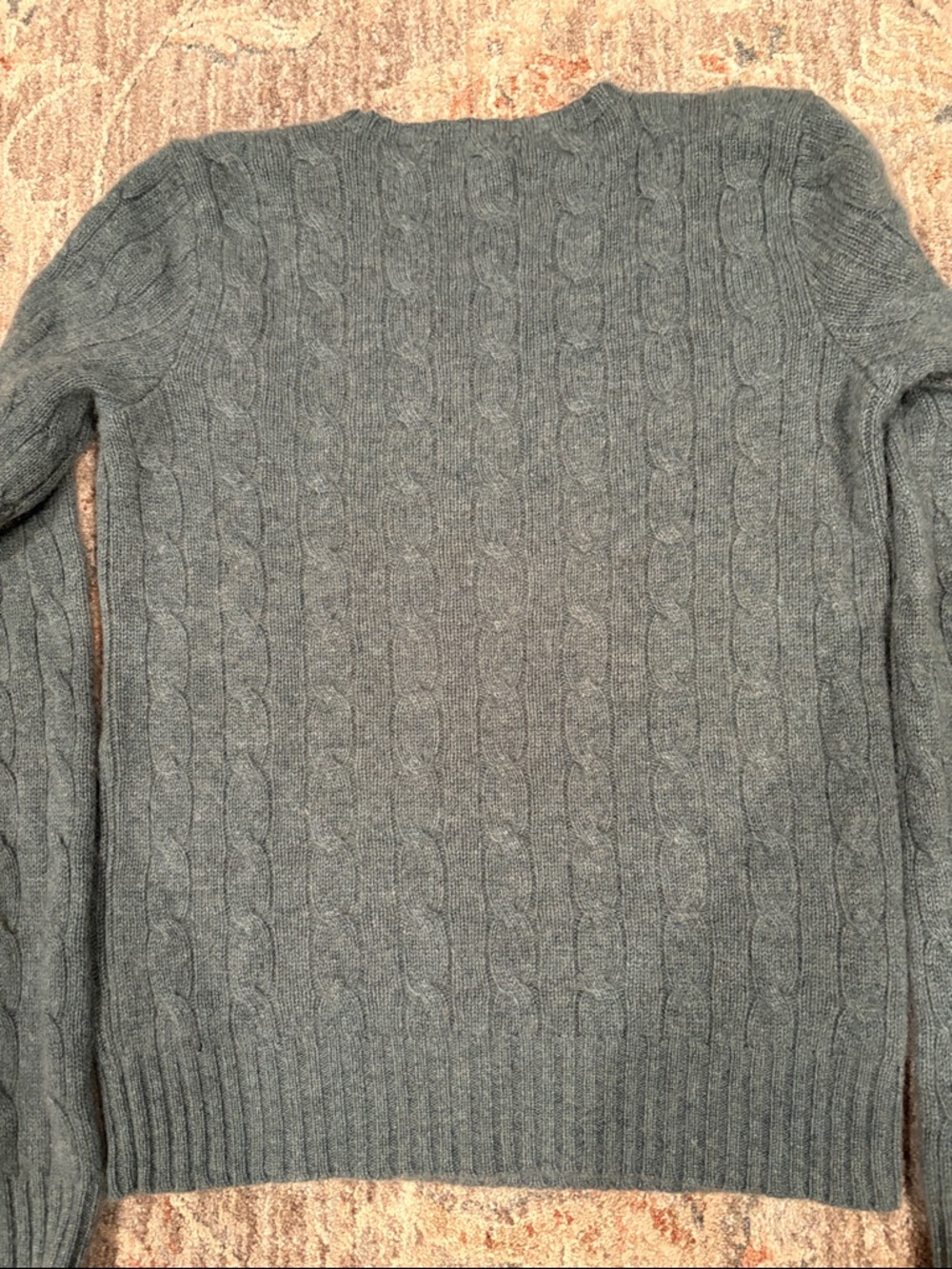 Ralph Lauren Women's Light Green/Blue Black Label Cashmere Cable Knit Sweater - Picture 3 of 4